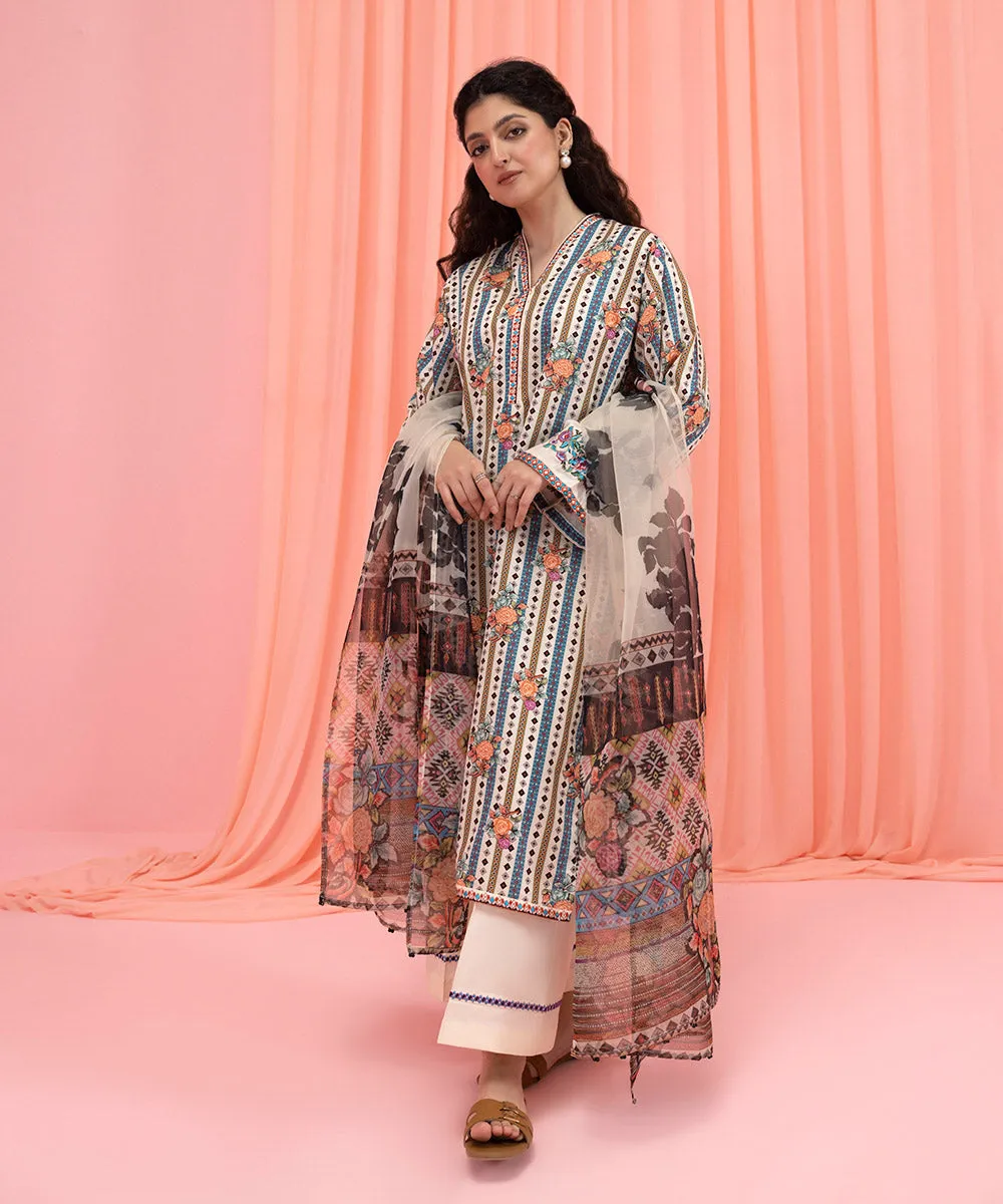 3 Piece - Printed Cotton Satin Suit
