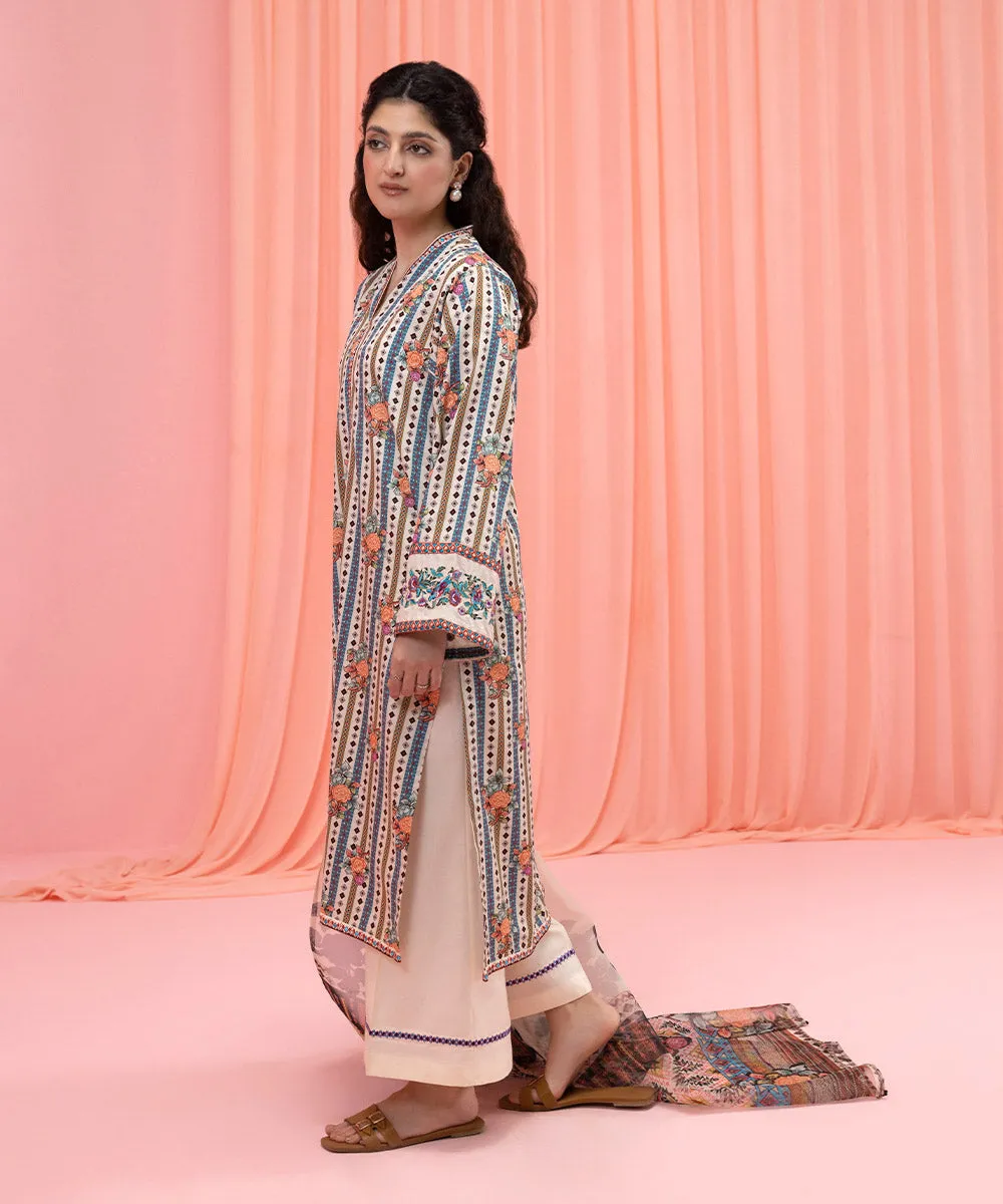 3 Piece - Printed Cotton Satin Suit