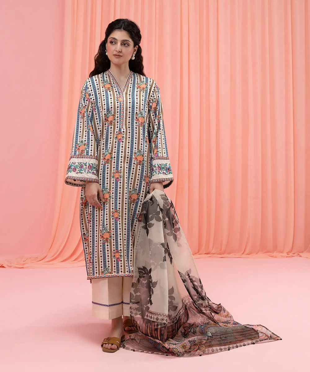 3 Piece - Printed Cotton Satin Suit