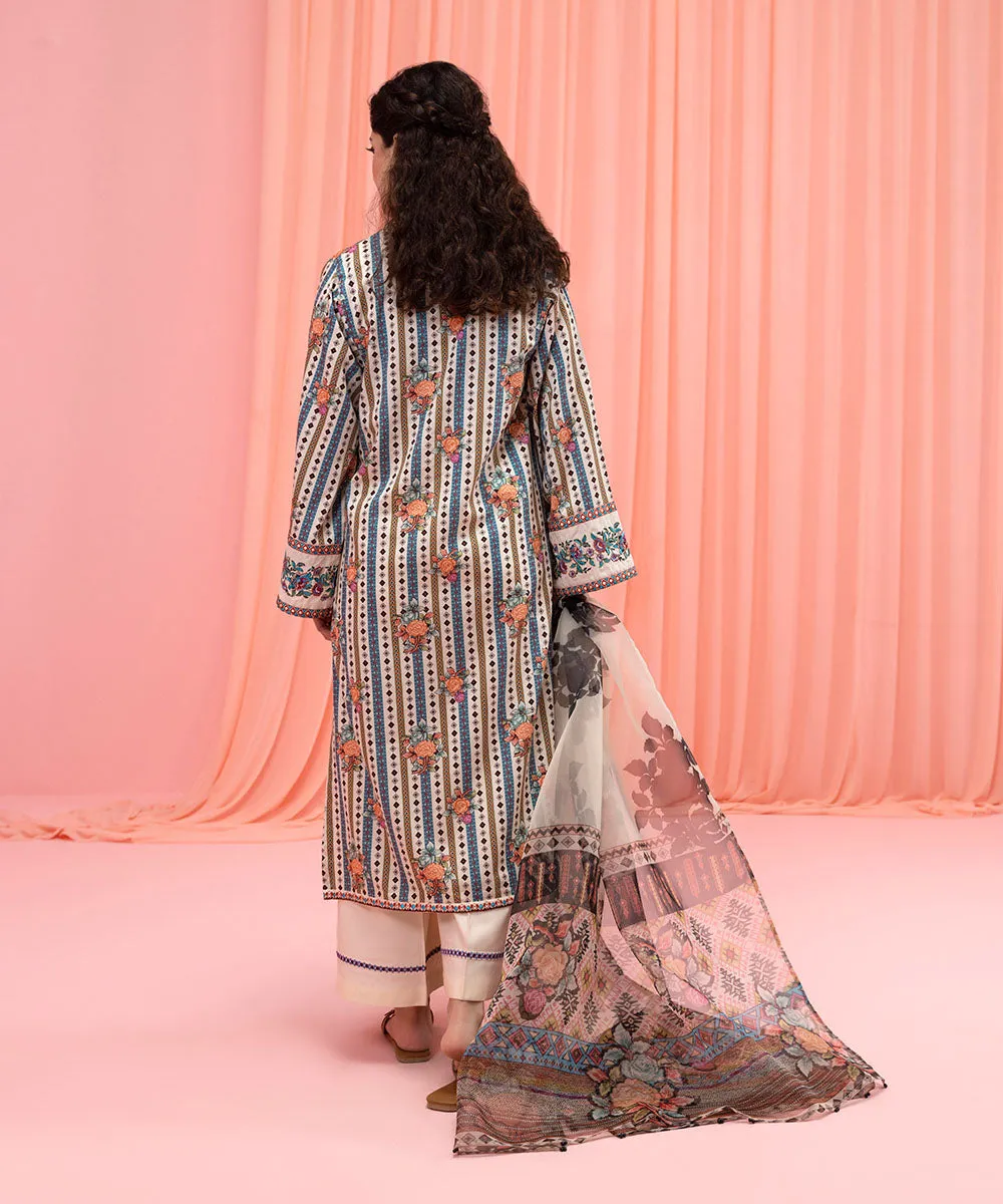 3 Piece - Printed Cotton Satin Suit
