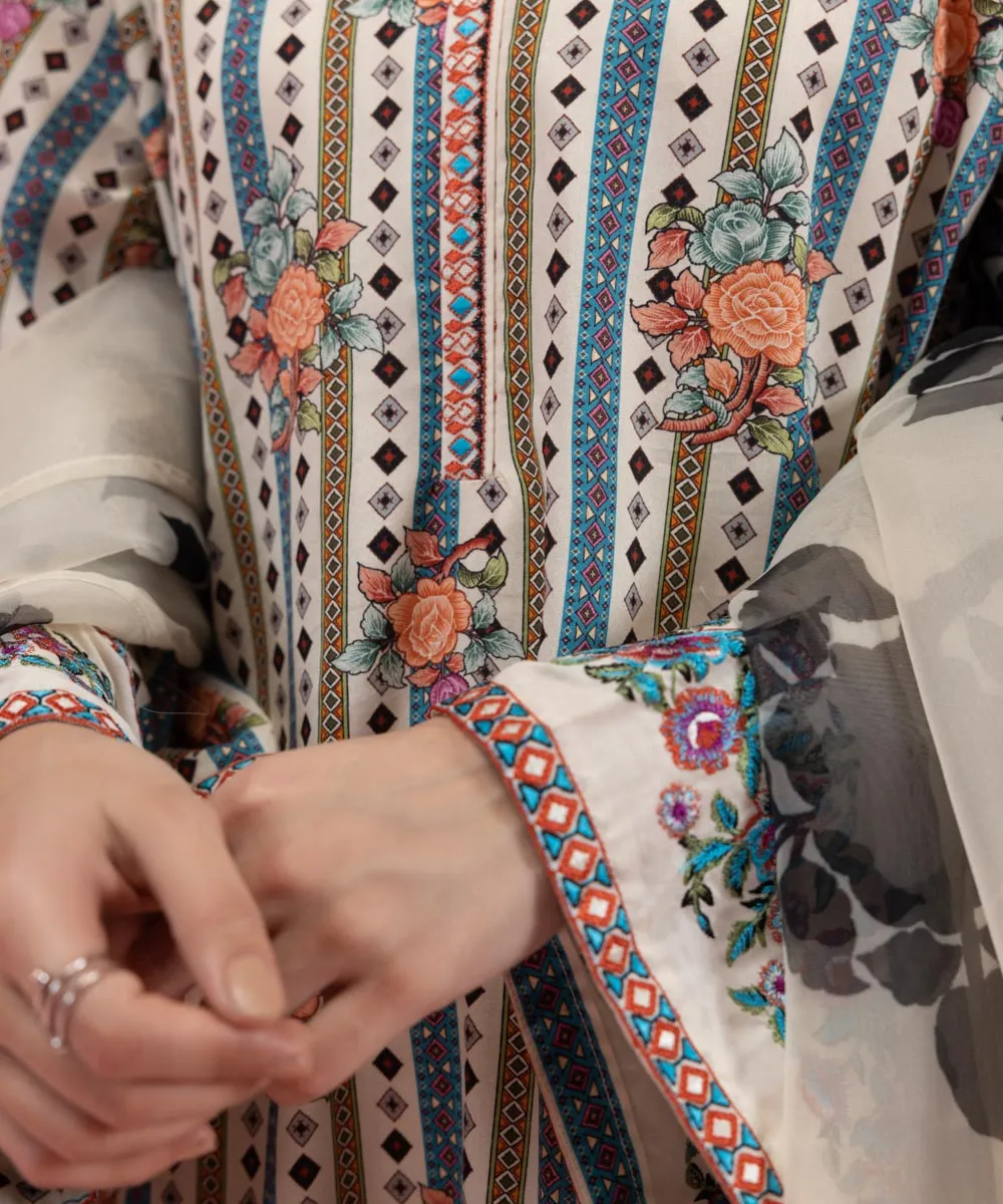 3 Piece - Printed Cotton Satin Suit