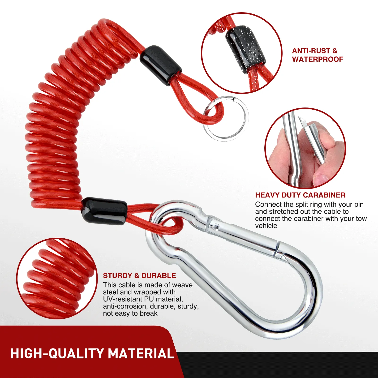 4FT Breakaway Trailer Cable Stainless Steel Spring Towing Coiled Wire