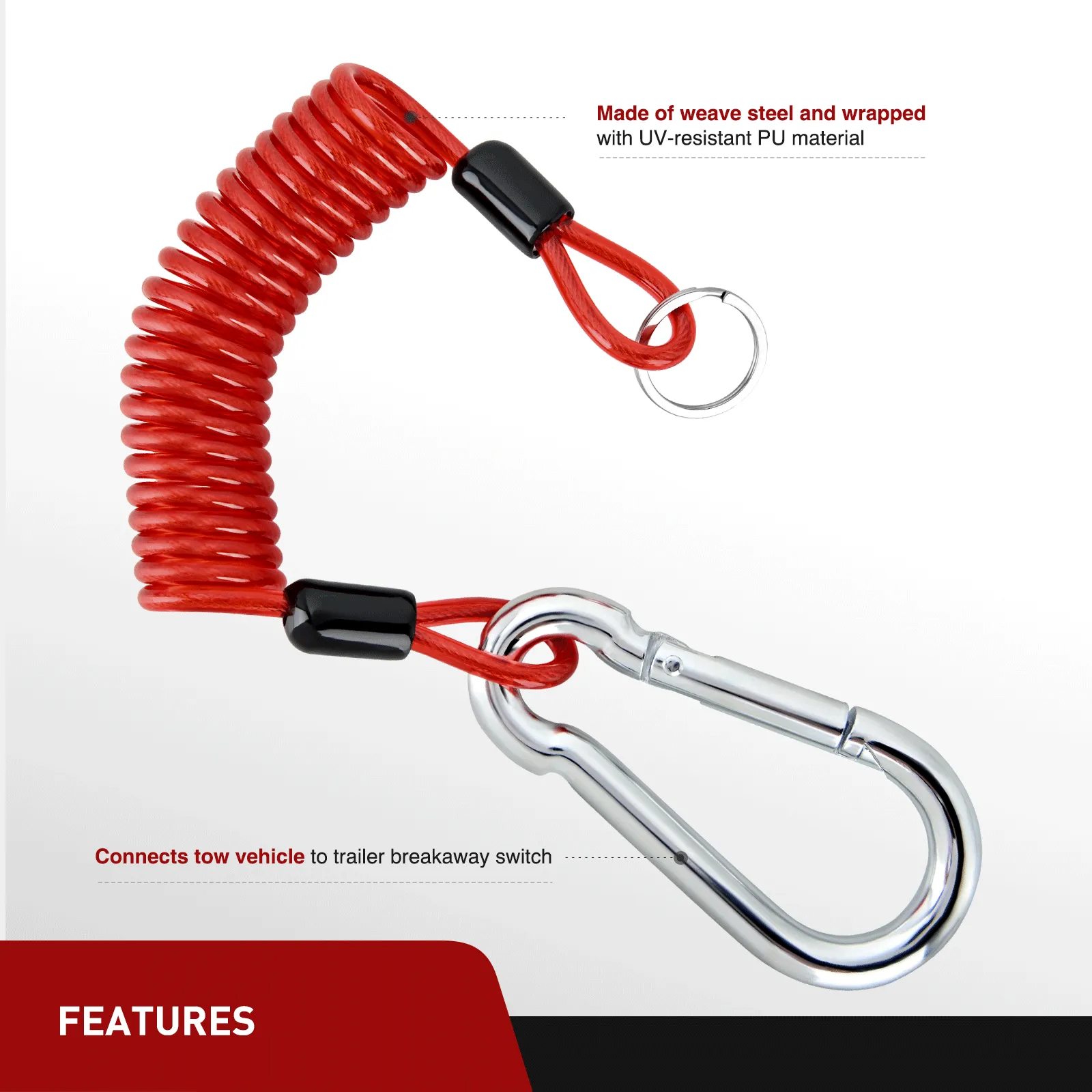 4FT Breakaway Trailer Cable Stainless Steel Spring Towing Coiled Wire