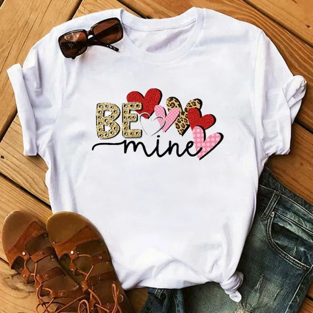 Leopard Heartbeat Print Tshirts Women Clothes Short Sleeve Shirt Ladies Harajuku Womens T Shirt Oversize T-Shirt Female Tops Tee