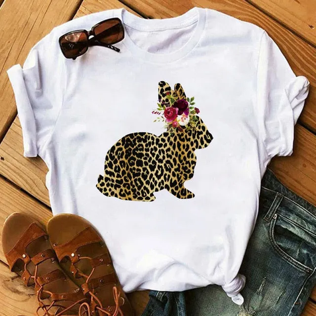 Leopard Heartbeat Print Tshirts Women Clothes Short Sleeve Shirt Ladies Harajuku Womens T Shirt Oversize T-Shirt Female Tops Tee