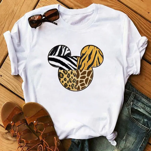Leopard Heartbeat Print Tshirts Women Clothes Short Sleeve Shirt Ladies Harajuku Womens T Shirt Oversize T-Shirt Female Tops Tee