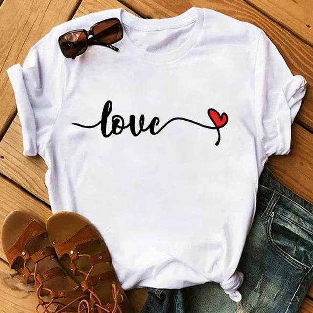 Leopard Heartbeat Print Tshirts Women Clothes Short Sleeve Shirt Ladies Harajuku Womens T Shirt Oversize T-Shirt Female Tops Tee