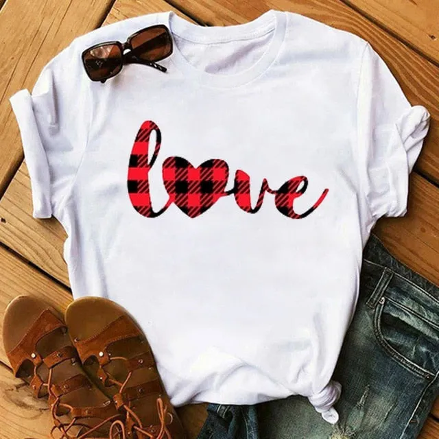 Leopard Heartbeat Print Tshirts Women Clothes Short Sleeve Shirt Ladies Harajuku Womens T Shirt Oversize T-Shirt Female Tops Tee