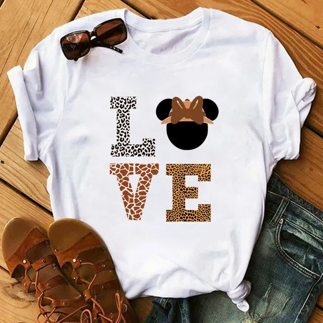 Leopard Heartbeat Print Tshirts Women Clothes Short Sleeve Shirt Ladies Harajuku Womens T Shirt Oversize T-Shirt Female Tops Tee