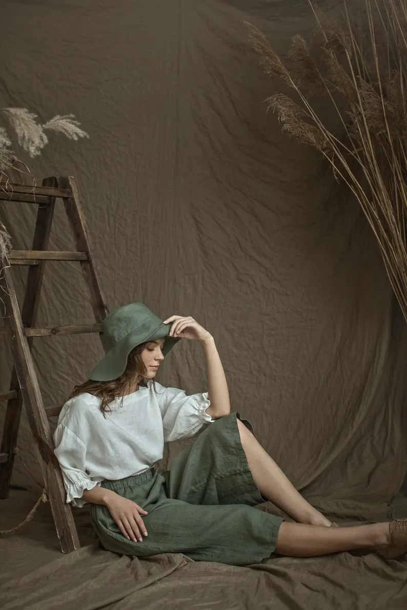 Linen Cropped Pants TORI in Midi Length