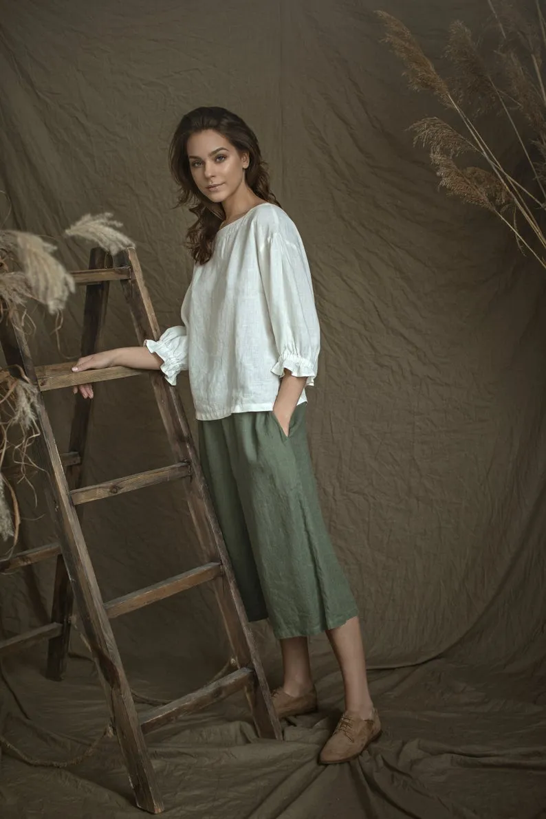 Linen Cropped Pants TORI in Midi Length