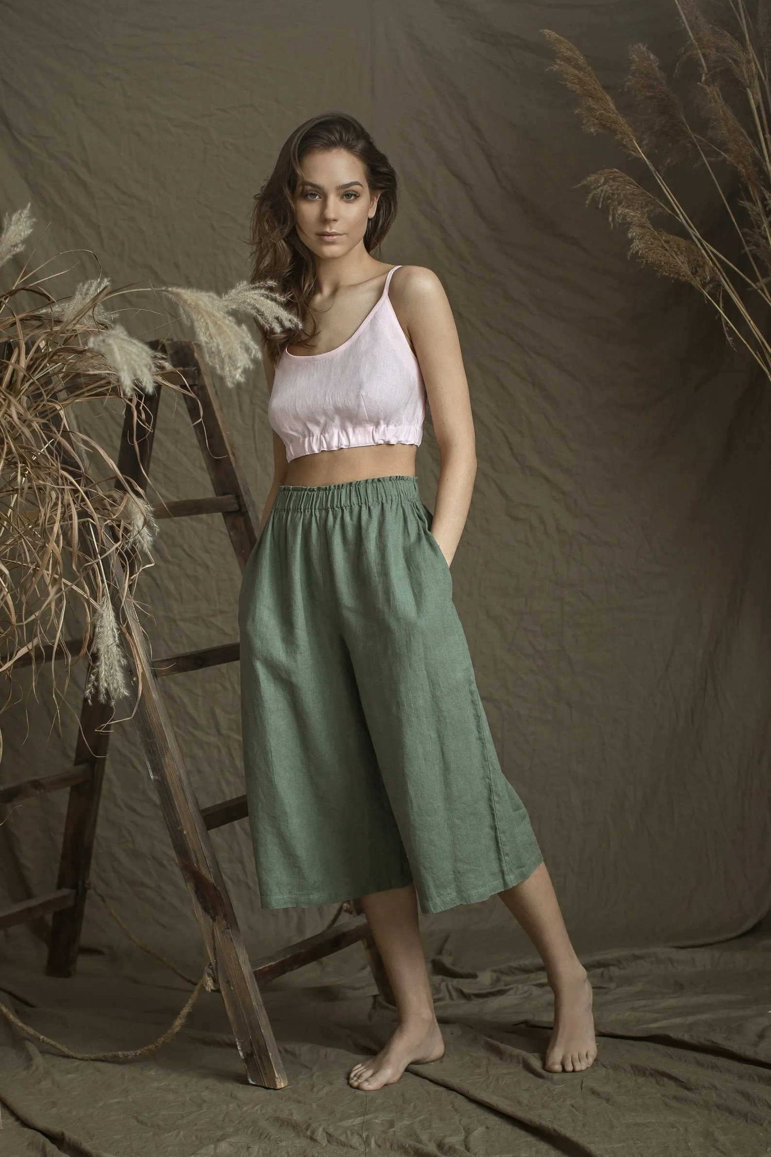 Linen Cropped Pants TORI in Midi Length