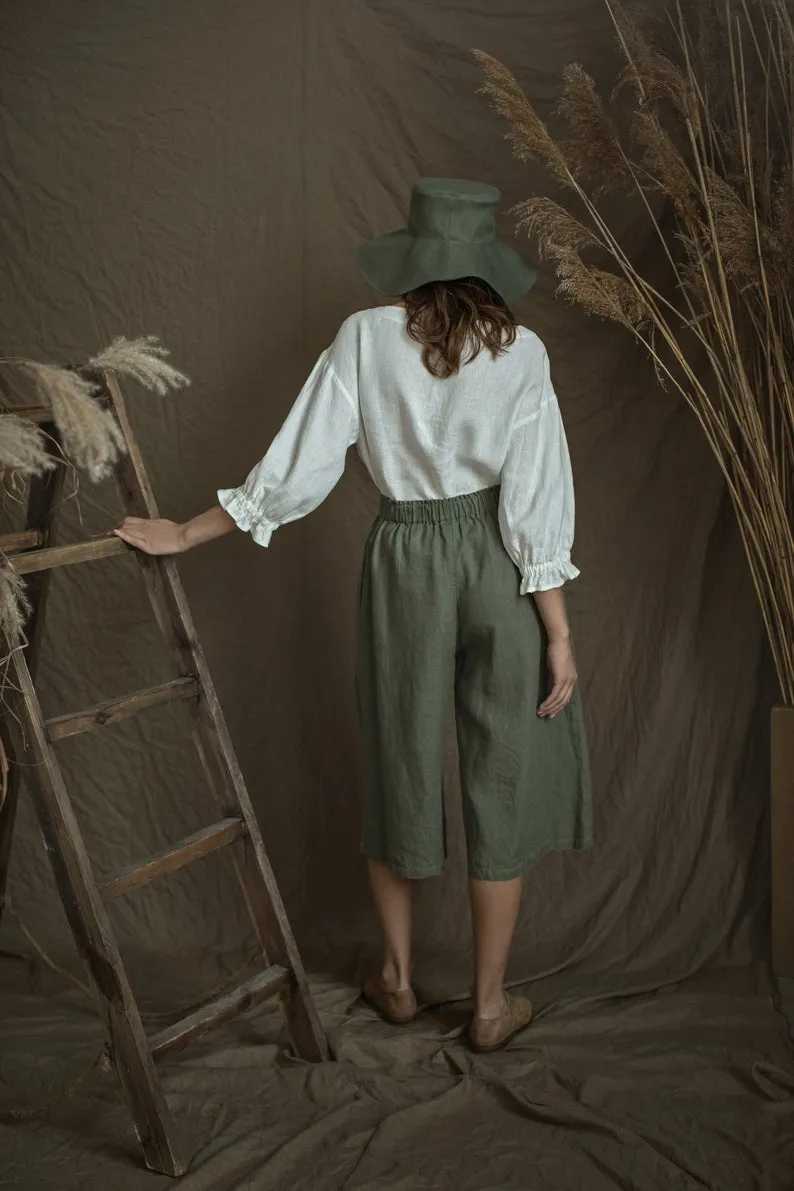 Linen Cropped Pants TORI in Midi Length