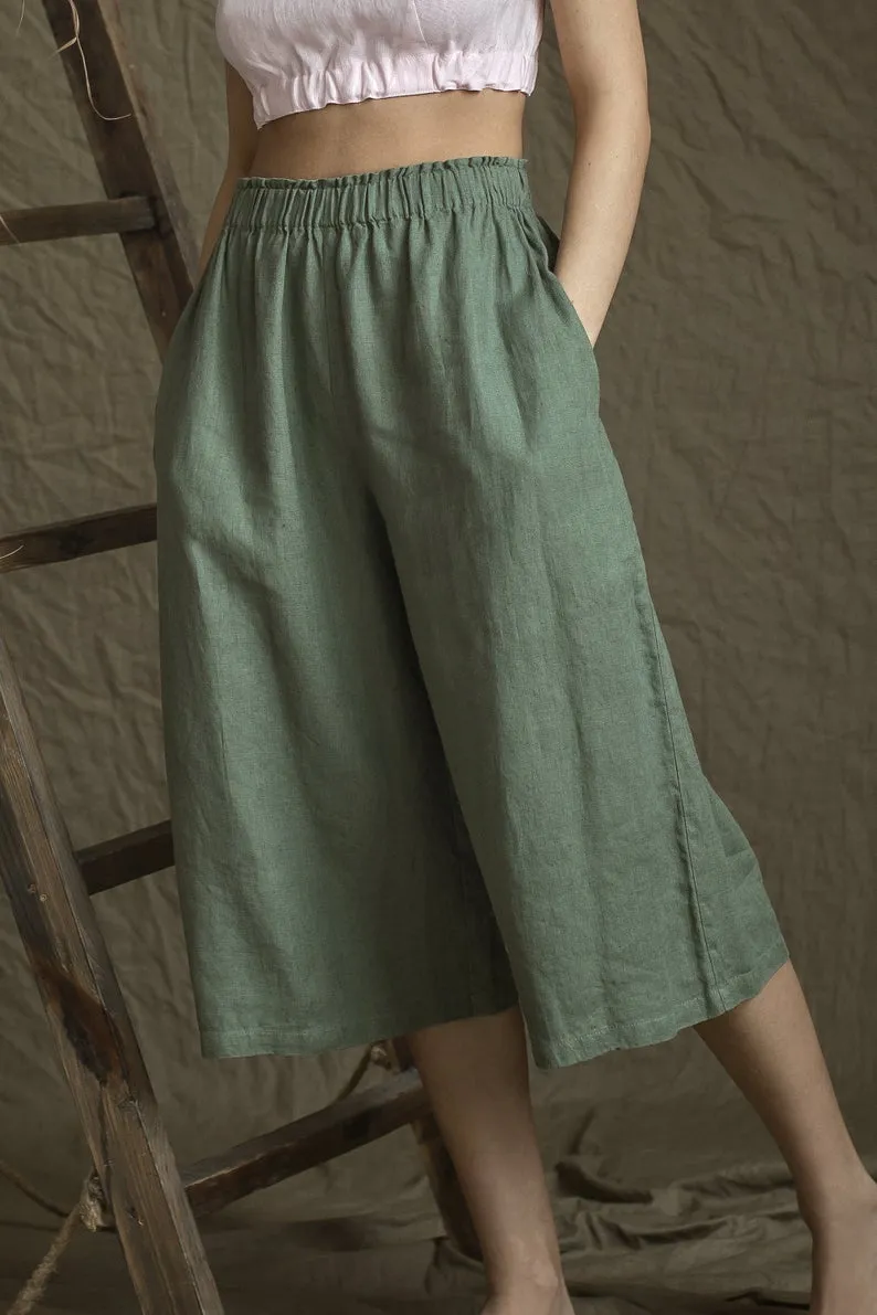 Linen Cropped Pants TORI in Midi Length