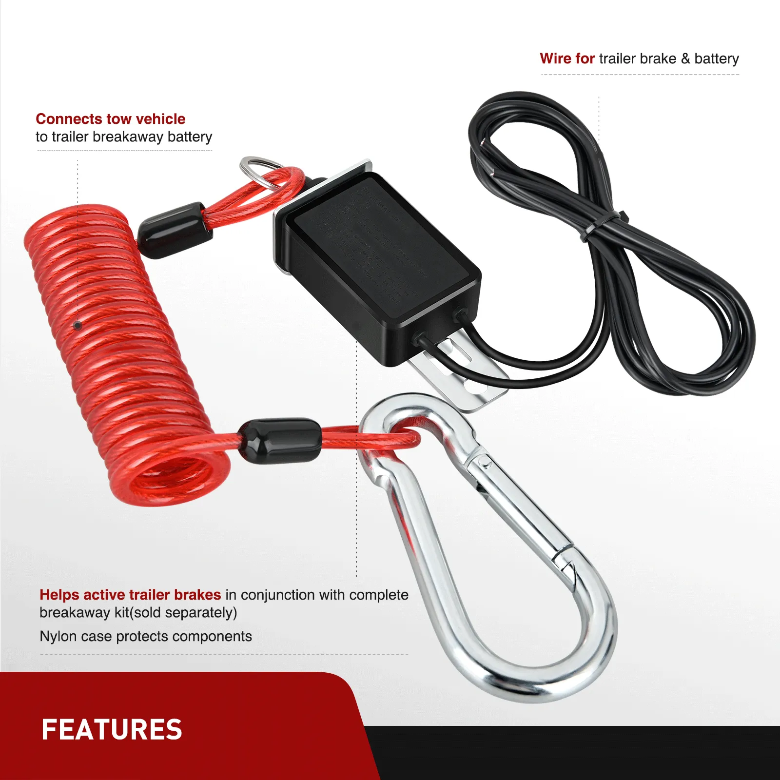 Trailer Breakaway Switch with 4FT Spring Coiled Cable