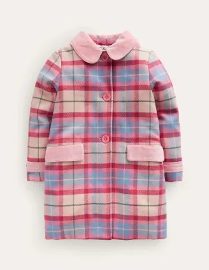 Wonderful Wool Blend Coat-Pastel Pink / Blue Check